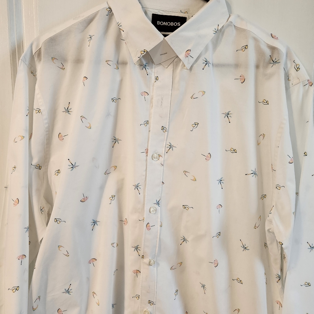 Bonobos large white gray men button down shirt with skiers design - Picture 3 of 8
